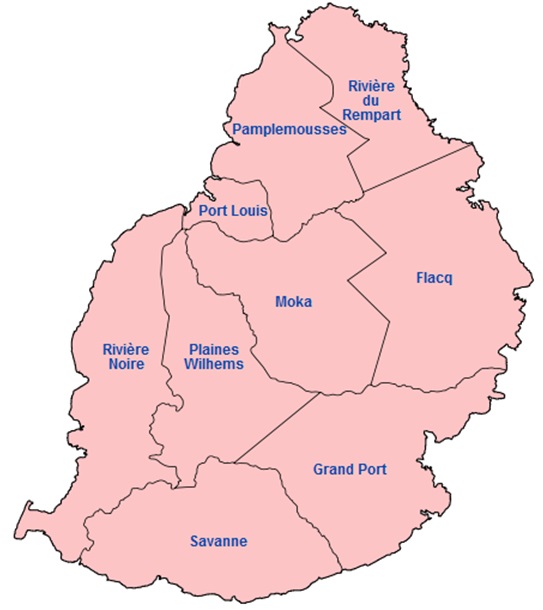 9 districts of Mautirius