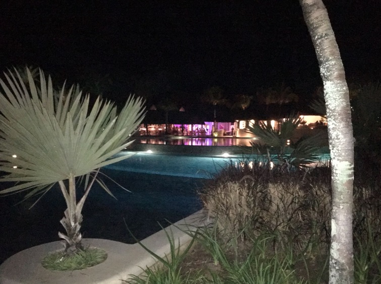 Looking across the pool to the entertainment area